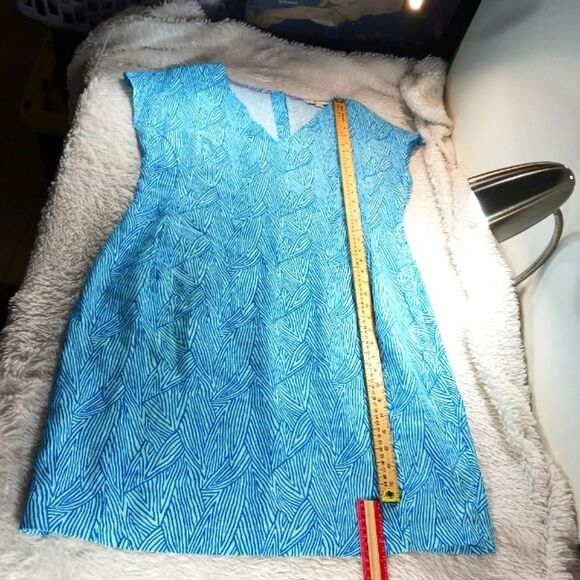 Boden Lara Linen Bold Blue Tropical Leaf Midi Dress Womans 12 Coastal Beach Wear - Picture 8 of 12